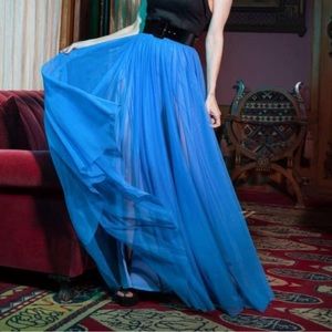 Pinup Girl Cyrena Tulle Maxi Skirt in French Blue Mesh with double high slit